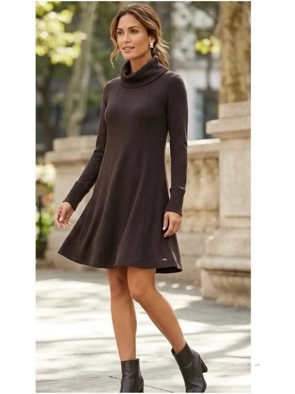 CAbi Medium Brown Fireside Cowl Neck Tunic Swing Dress Style 596